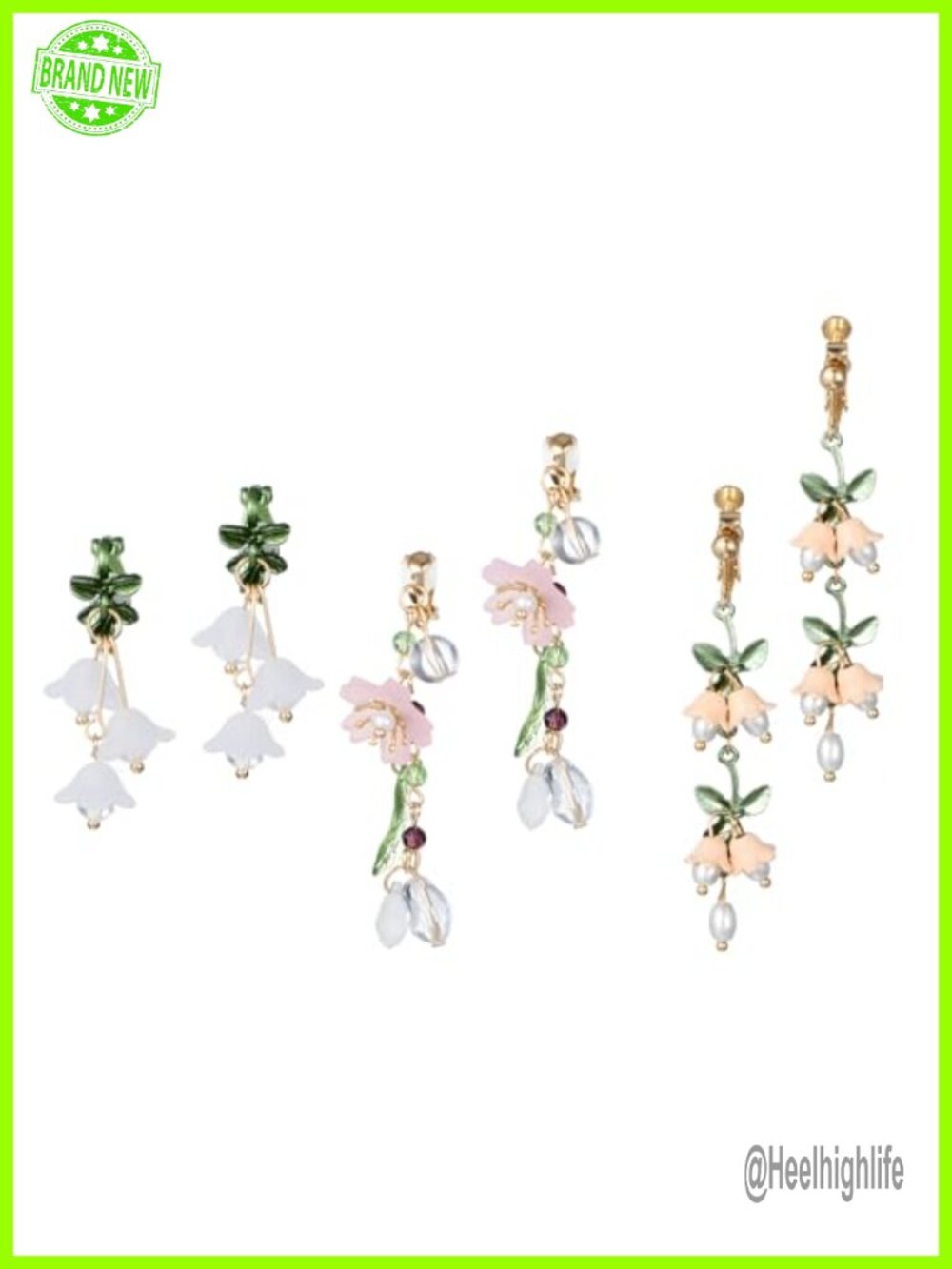 3 Pairs Pearl Flower Clip-On Earrings Women Non-Piercing Dangle